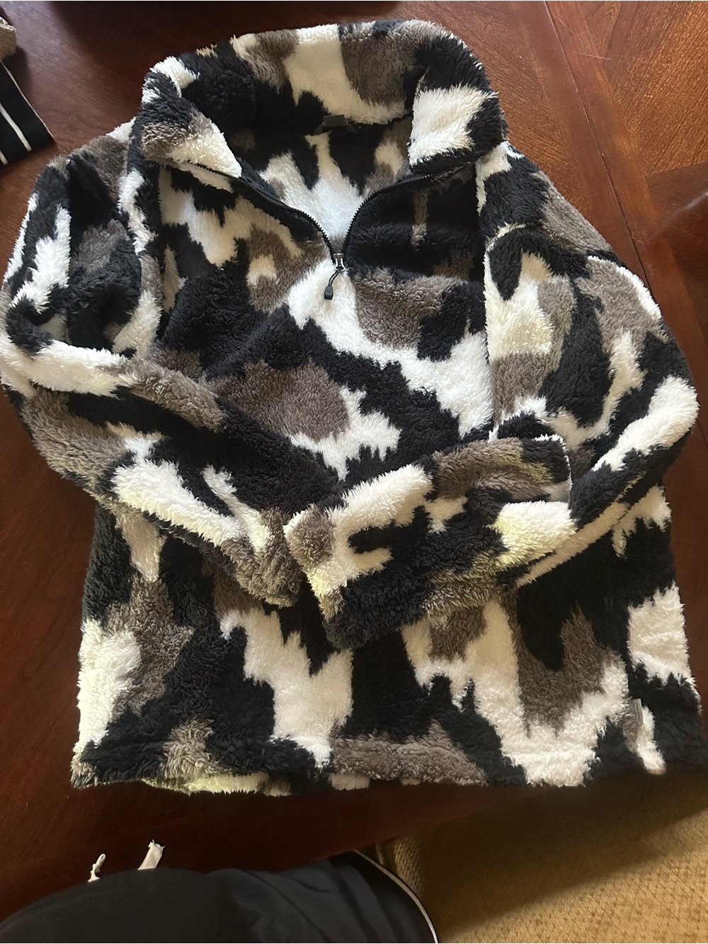 Eddie Bauer Kids Plush Half-Zip Jacket in Black, White & Brown